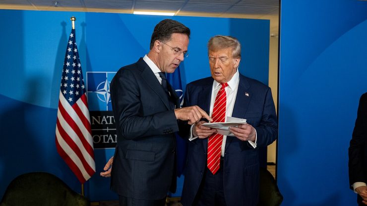 President Donald Trump attends a pull aside meeting with NATO Secretary General Mark Rutte P20250625DT