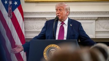 US President Donald Trump speaks in the State Dining Room of the White House in Washington, DC, US, on Tuesday, April 21, 2026. The White House is hosting an event to honor NCAA collegiate national champions. Photo by Daniel Heuer/Pool/ABACAPRESS.COM