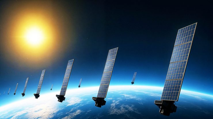 Illustration,Concept,Of,A,Fleet,Of,Internet,Starlink,Satellites,In