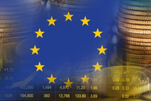 Eu,Flag,With,Stock,Market,Finance,,Economy,Trend,Graph,Digital