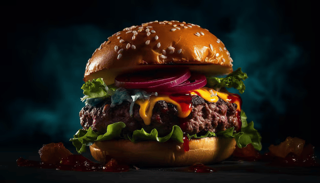 Grilled beef burger with melted cheddar cheese generative ai 188544