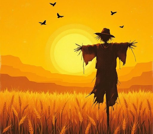 Sunset scarecrow silhouette stockcake