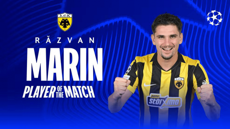 Răzvan Marin a fost declarat omul meciului în partida AEK Atena – LASK Linz din UEFA Champions League. Românul a marcat golul serii în prima etapă din faza grupelor din Liga Campionilor
